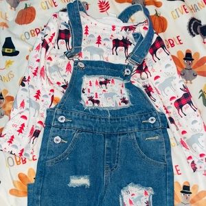 Toddler Girl Marie Nicole christmas over all set